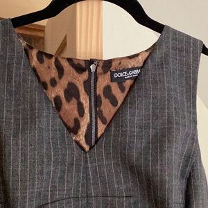 Dolce & Gabbana Charcoal Pinstripe Dress with Leopard Lining